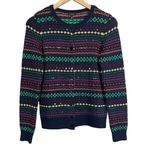 Talbots Women’s Multi Colored Patterned Button Front Wool Blend Cardigan Sweater